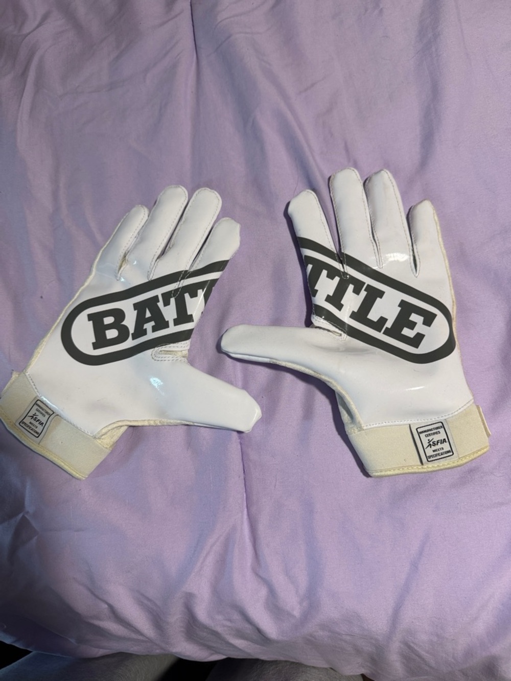 BATTLE White Batting Gloves with Black Logo